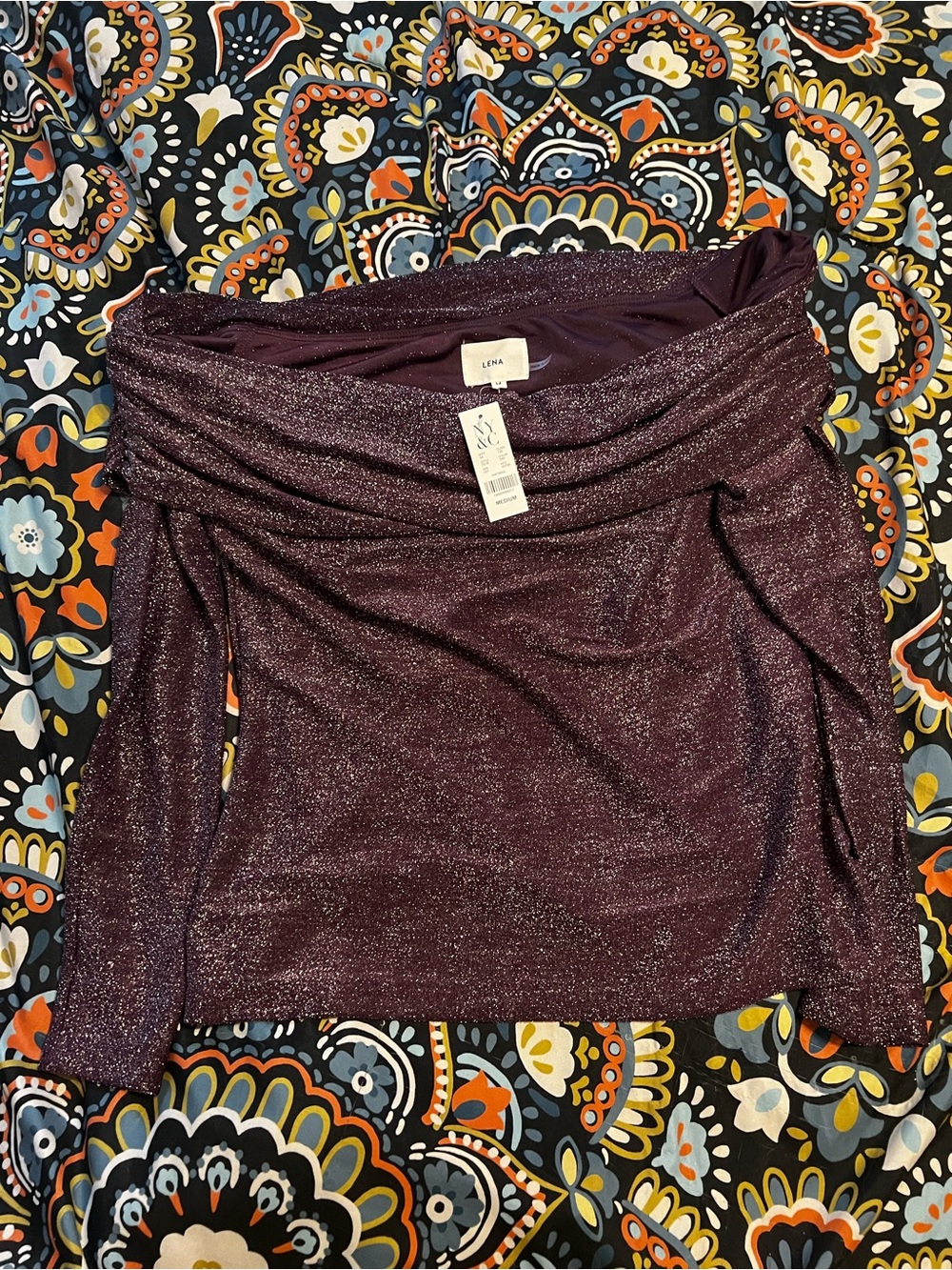 Lena Shimmery Off-Shoulder shirt in Plum